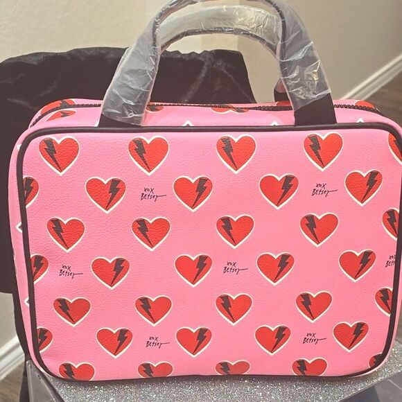 Betsey Johnson Pink Heart Print Cosmetic Bag - Picture 5 of 6